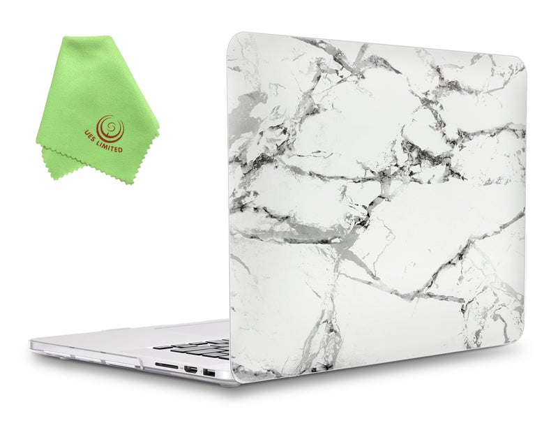 UESWILL Marble Pattern Smooth Hard Case Cover Compatible with MacBook Pro 15 inch with Retina Display (NO Touch Bar, NO CD-ROM) Model A1398 + Microfibre Cleaning Cloth, (White/Grey) - Image 1